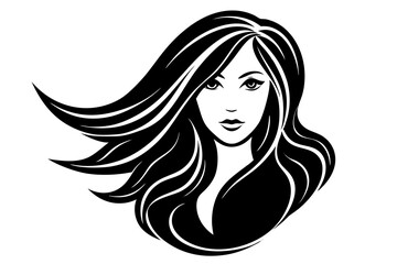 Stylish long-haired woman illustration featuring a beautiful face, glamorous lips, and an elegant head silhouette