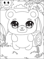 Cute Baby Bear Coloring Page Cartoon Vector