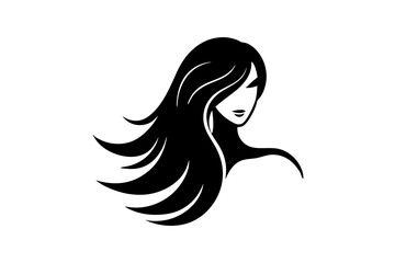 Glamour fashion illustration of a beautiful woman with long flowing hair, a stylized vector sketch of her head and face