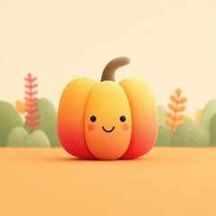 Happy Smiling Autumn Pumpkin in Scenic Field