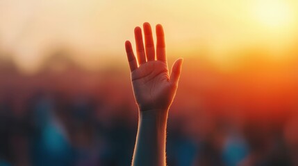 Hand Reaching Towards Bright Sunset Showing Hope and Connection in Vibrant Outdoor Setting