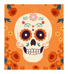 Vibrant Day of the Dead Illustrations with Decorated Skulls, Marigolds, and Candles-02