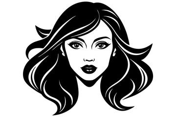 Long-haired girl's elegant vector illustration captures her beauty, fashion, and glamour with striking eyes and lips
