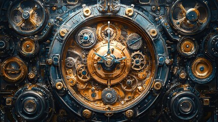 A detailed illustration depicts the inner workings of an antique clock, showcasing its intricate gears and mechanisms