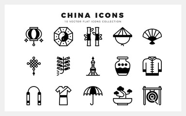 15 China Lineal Fill icon pack. vector illustration.