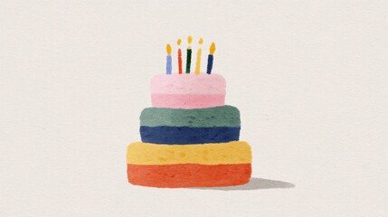 Colorful Cake: A vibrant, multi-layered cake adorned with lit candles, perfect for a celebration, stands out as a visual treat. A symbol of joy, festivity and momentous occasion.