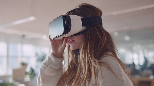 Woman experiencing virtual reality headset (2)
