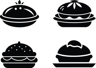 vada pav and burger silhouette symbol illustration set, Vada Pav and Burger Line Art Icons Vector Set of Indian Fast Food Outlines, set of black and white food icons.