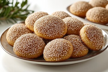 Delicious sesame seed cookies on a plate  freshly baked treats perfect for any occasion