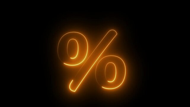 Animated neon percentage symbol. neon percentage icon animation on black background