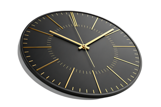 Modern Black and Gold Wall Clock on Transparent Background, AI Generated
