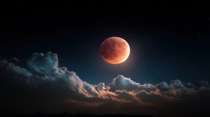 Blood moon over a night sky