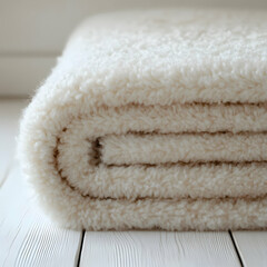 Soft cream blanket, rolled, wood floor, cozy home