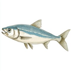 Fototapeta premium Detailed Illustration of a Sleek Silvery Sardine Fish Depicting Natural Ocean Aesthetics