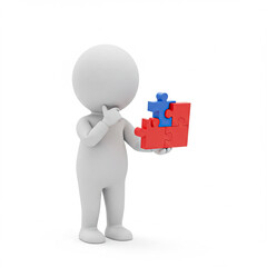 3D Character Holding Puzzle Pieces Representing Problem Solving and Critical Thinking