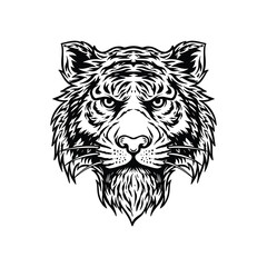 Tiger Head Vector, Black and White Line Art Illustration for Tattoo & T-Shirt Design