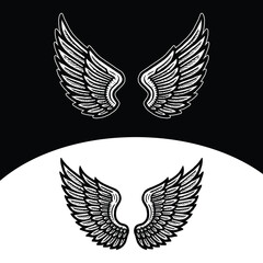 Vintage Angel Wings Vector, Hand Drawn Feather Wing Illustration Set in Black and White