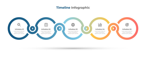 Minimal 5 step process infographic design element with circle and marketing icons. Vector illustration.