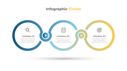 Minimal 3 step process infographic design element with circle and marketing icons. Vector illustration.