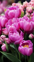Fototapeta premium A bunch of lush peony blooms creates an appealing and vibrant close up floral display