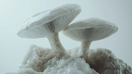 Three fresh shiitake mushrooms are displayed against a white background.