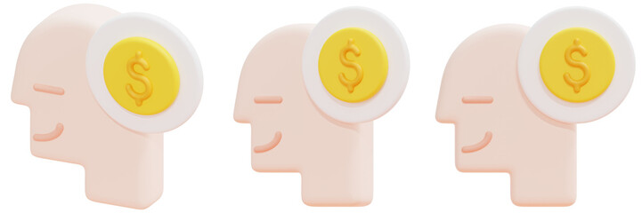 Set of Heads with Yellow Dollar Coin Icons 3d Render Icon Illustration