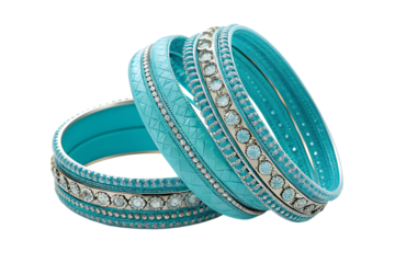 Teal and Silver Bangles with Rhinestones on Transparent Background, AI Generated
