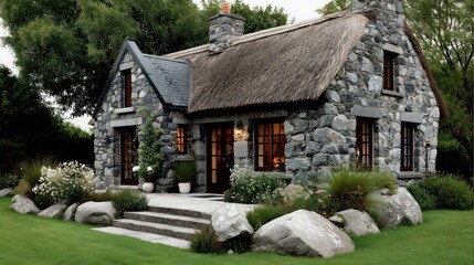 Fototapeta premium Stone cottage in garden setting
