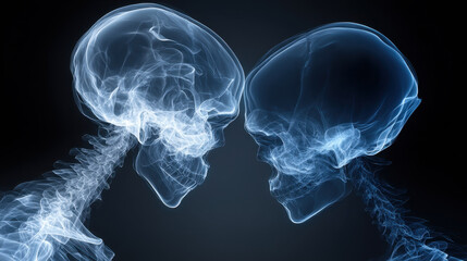 Two skulls are shown side by side, one of which is missing a nose