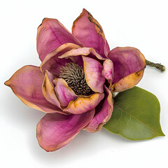 Fototapeta premium Purple magnolia blossom, studio shot, white background, floral design