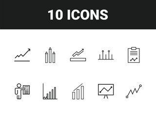 Growth line icon set. Set of outline icons related to growth, performance, gain, improvement, increase, evolution, development and others. Growth outline icons collection.
