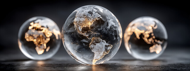 symbolic 3d rendering of fragmented digital globes with lines representing restricted data flow