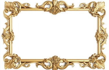 Ornate gold picture frame with elaborate carvings.  Intricate details, rich golden hue, rectangular shape.  Perfect for displaying artwork