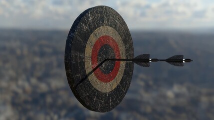 Worn dartboard with arrow
