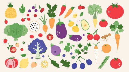 Set of fruits and vegetables