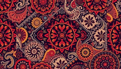 Abstract paisley bandana patchwork vector seamless pattern , textile, colorful