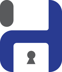 H letter with a lock, a symbol for security and protection