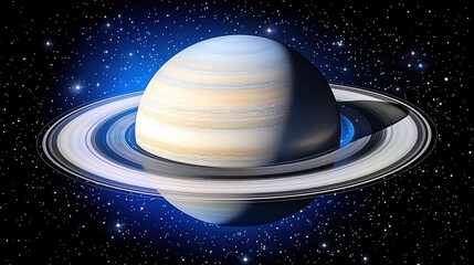 A ringed planet in the dark cosmos.