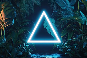 Neon triangle framed by lush tropical foliage
