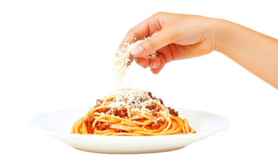 Grated cheese added to spaghetti dish
