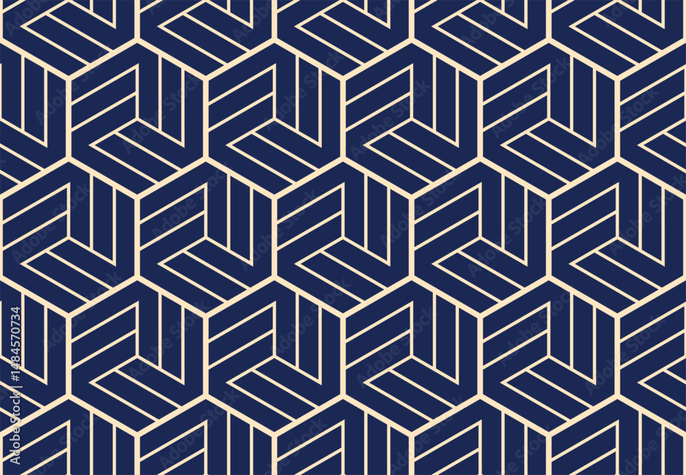 Poster abstract geometric pattern with stripes, lines. seamless vector background. golden and dark blue orn