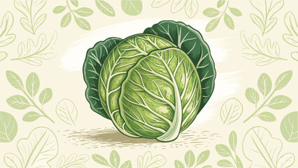 Brussels Sprout in natural background Illustration vector design, Brussels Sprout Illustration vector design