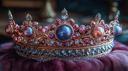 Obraz premium Luxurious antique crown with gemstones and pearls