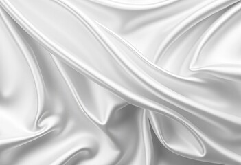Obraz premium Luxurious silver-white satin fabric with elegant waves Draped silk texture, monochrome background, luxury, backdrop