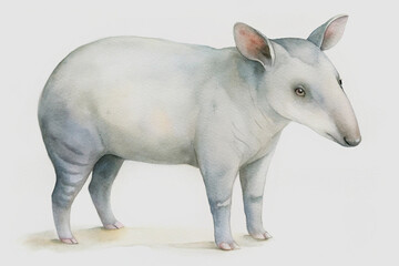 Fototapeta premium Watercolor illustration of a tapir depicted in a realistic and artistic hand-painted style