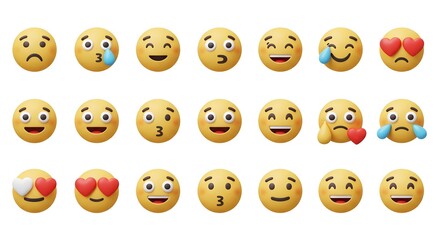 Various Emoji Set Showing Different Emotions in a Row