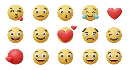 Fototapeta premium Various Emoticons Set on White Background Expressing Feelings