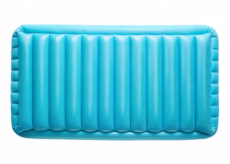 light blue rubber inflatable beach mattress top isolated on white background, PNG