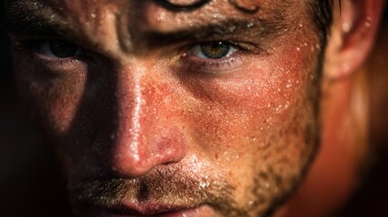 Obraz premium Intense workout session athlete's determined face gym environment fitness training hardcore cardio exercise with sweat dripping
