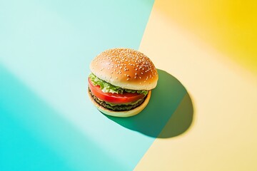Burger on split vibrant color background